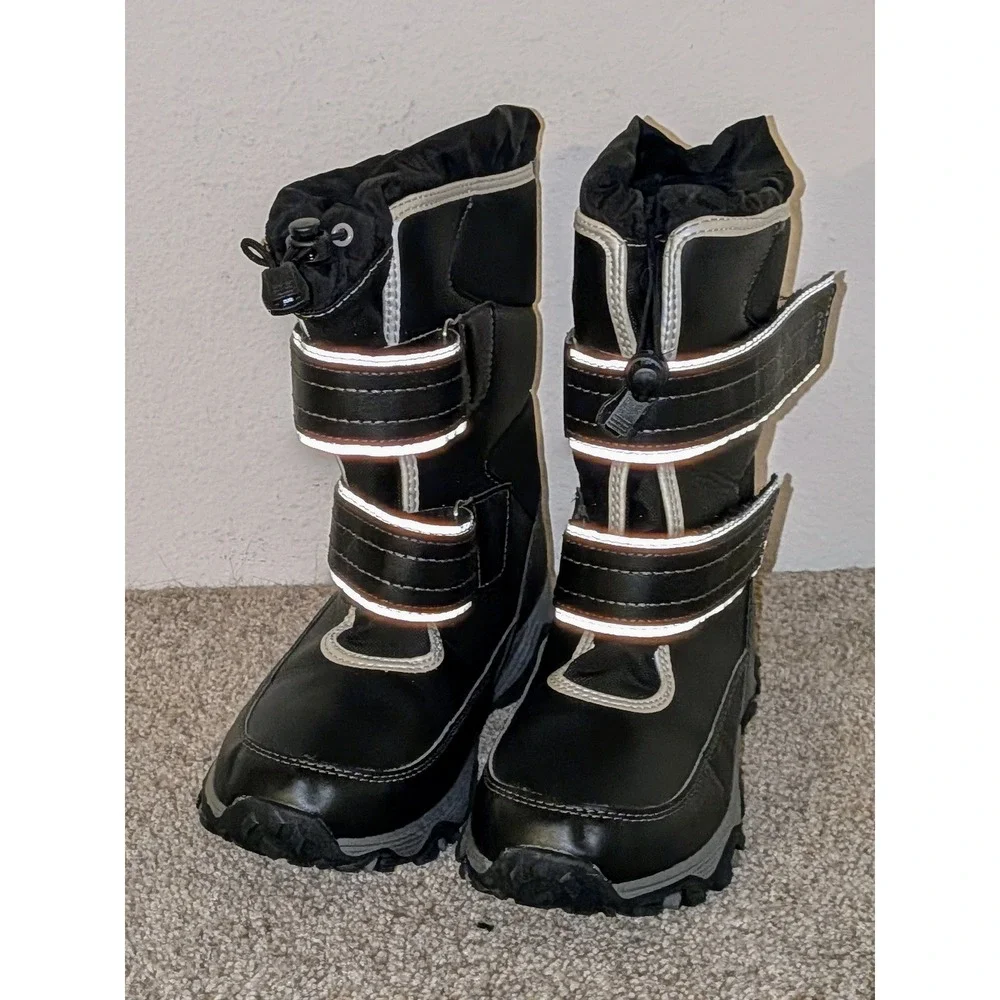 Lands End Snow Flurry Black Reflective Winter Snow Boots Youth 4‎